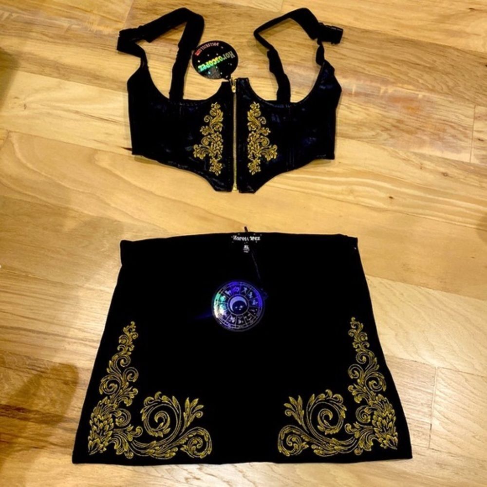 HOROSCOPEZ Bold Beauty Underbust Corset Top & Embroidered Mini Skirt Set